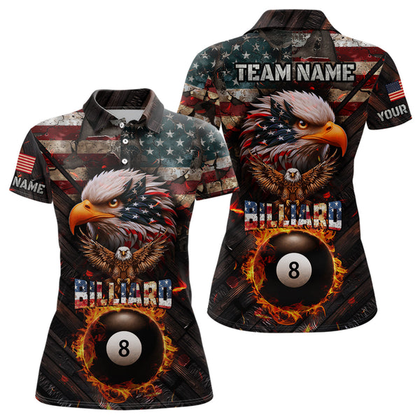 American Flag 8 Ball Pool Fire Custom Eagle Billiard Shirts For Women, Patriotic Billiard Team Jersey TDM3262