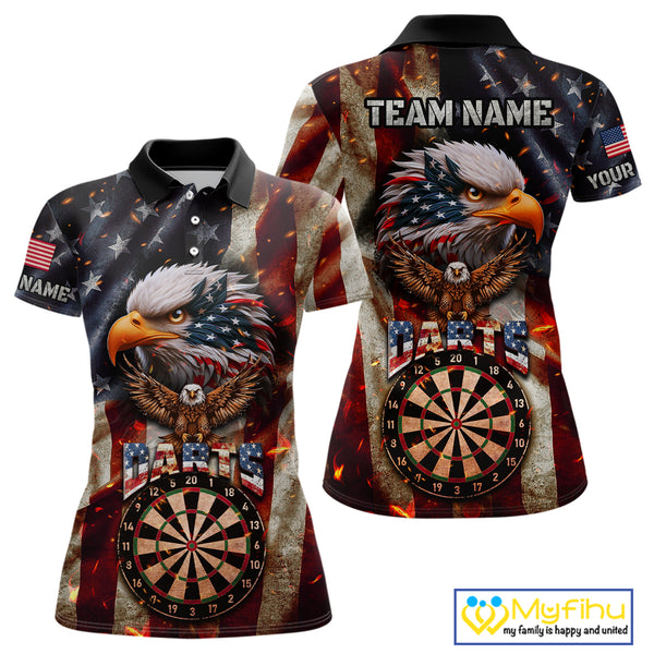 Vintage American Flag Eagle Dart Shirt For Women Custom Patriotic Darts Team Jersey Polo & 1/4 Zip TDM4044
