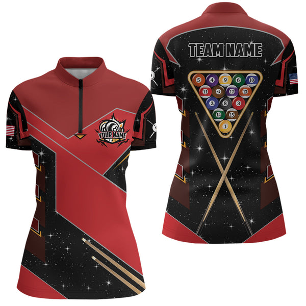 Personalized Galaxy 8 Ball Pool Billiard Shirts For Women Custom 8 Ball Billiard Attire Jerseys |Red TDM2293