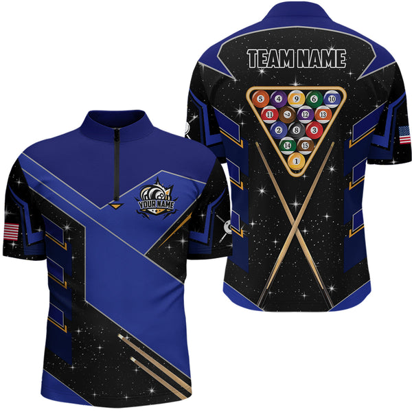 Personalized Galaxy 8 Ball Pool Billiard Shirts For Men Custom 8 Ball Billiard Attire Jersey |Blue TDM2294