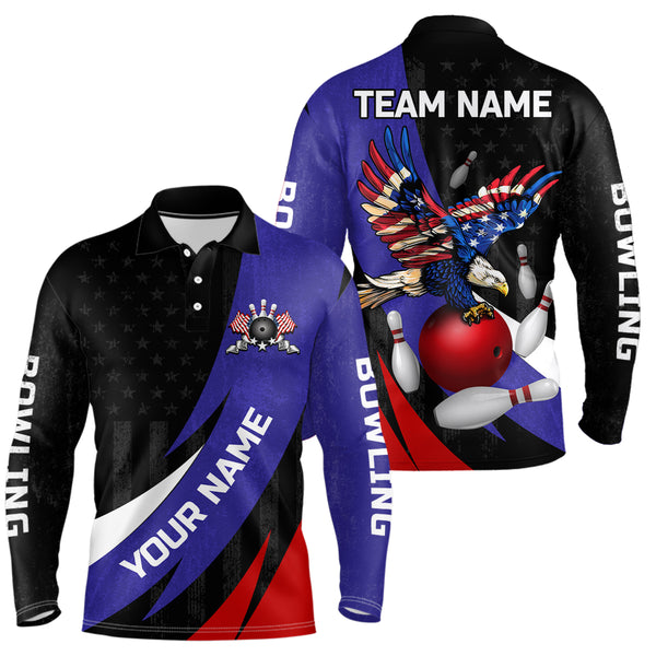 American Flag Eagle Bowling Polo, Quarter zip shirts For Men Custom Patriotic Team Bowling Jerseys NQS8977