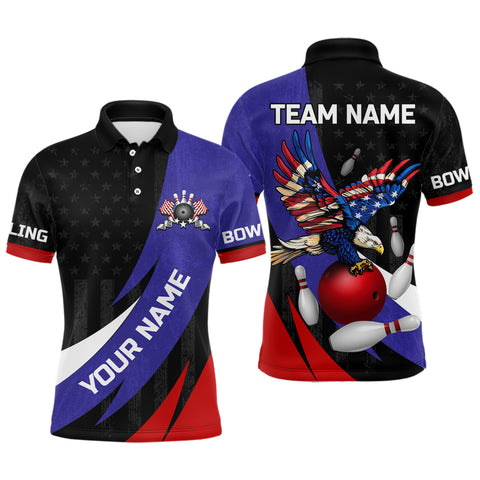 American Flag Eagle Bowling Polo, Quarter zip shirts For Men Custom Patriotic Team Bowling Jerseys NQS8977