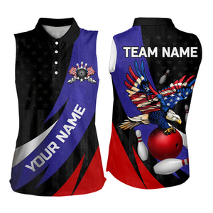 American Flag Eagle Bowling Sleeveless Polo shirts For Women Custom Patriotic Team Bowling Jerseys NQS8977