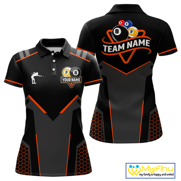 Personalized 8&9 Ball Pool Billiard Polo, 1/4 Zip For Women Custom Team Billiard Jersey|Orange TDM4049