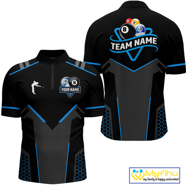 Personalized 8 Ball & 10 Ball Pool Billiard Polo, 1/4 Zip For Men Custom Team Billiard Jersey  TDM4050