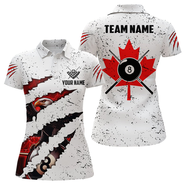 Custom Eagle Canada Flag White Grunge Billiard Shirts For Women, Patriotic Billiard Team Jerseys TDM2318