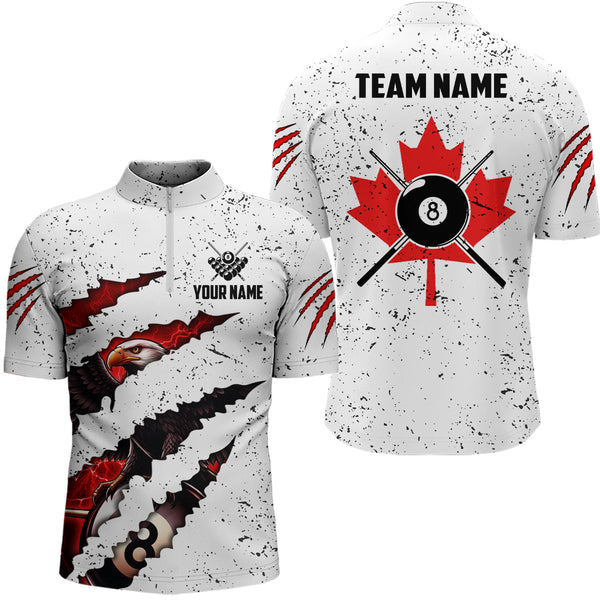 Custom Eagle Canada Flag White Grunge Billiard Shirts For Men, Patriotic Billiard Team Jerseys TDM2318