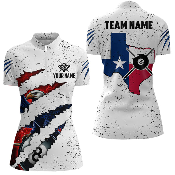 Customized Eagle Texas Flag White Grunge Billiard Shirts For Women, Patriotic Billiard Team Jerseys TDM2319