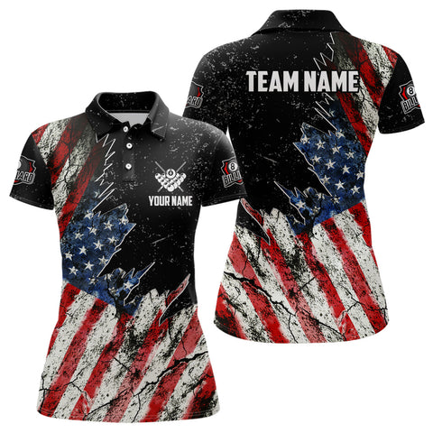 Personalized Grunge Retro American Flag Women Billiard Shirts Custom Patriotic US Billiard Jerseys TDM3291