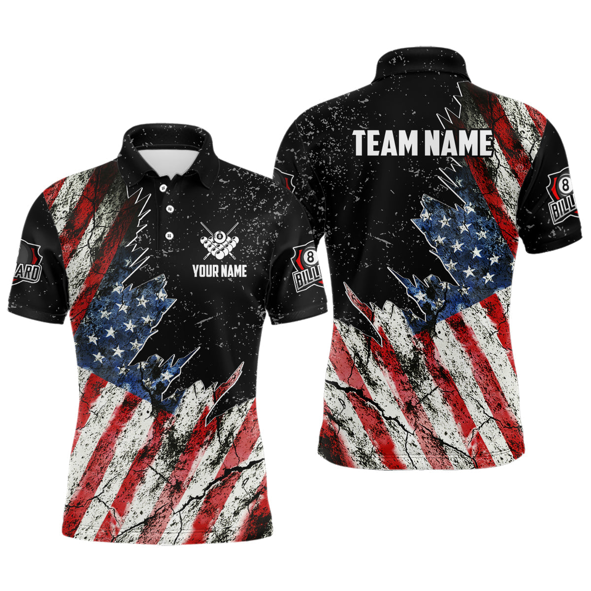 Personalized Grunge Retro American Flag Men Billiard Shirts Custom Patriotic US Billiard Jerseys TDM3291