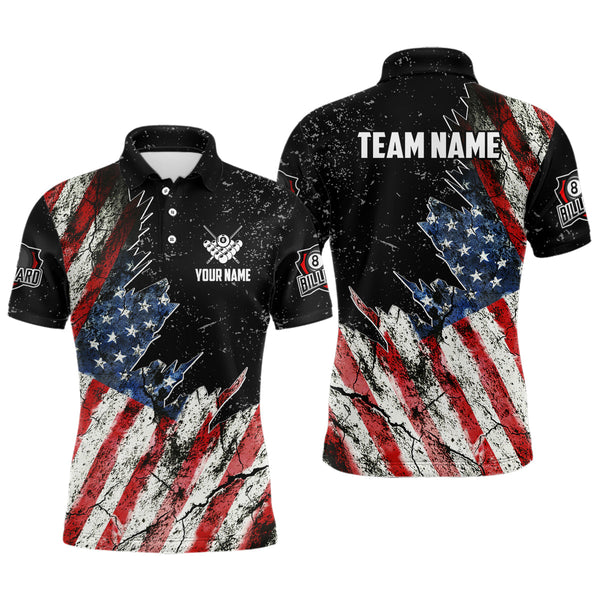 Personalized Grunge Retro American Flag Men Billiard Shirts Custom Patriotic US Billiard Jerseys TDM3291