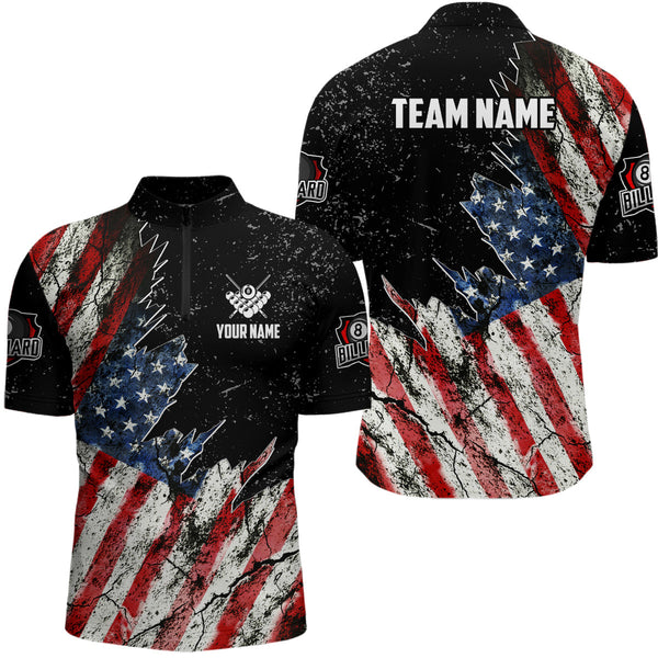 Personalized Grunge Retro American Flag Men Billiard Shirts Custom Patriotic US Billiard Jerseys TDM3291