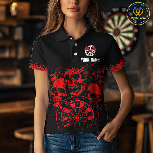 Custom Women's Grim Reaper Dart Shirt – Black Red Grunge Darts Jersey Team Polo & Quarter Zip Styles TDM4067