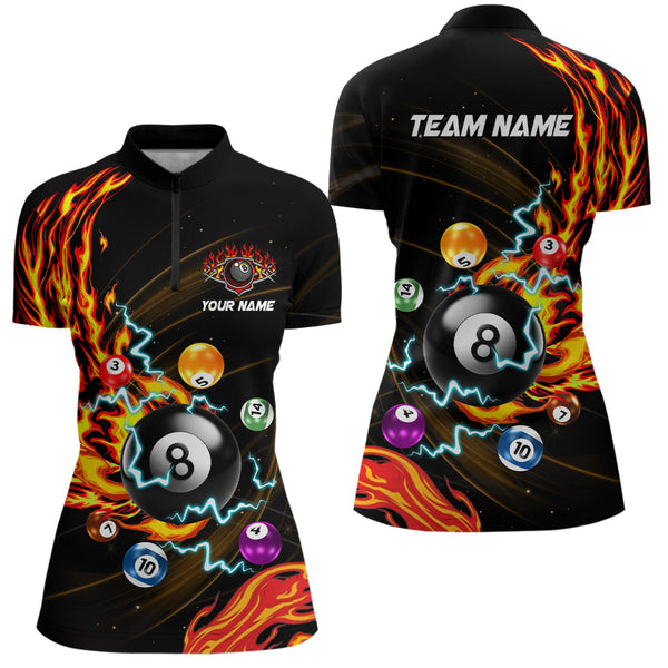 Personalized 3D Billiard Balls Fire Flame Pool Shirts For Women Custom Lightning Billiard Jerseys TDM2089