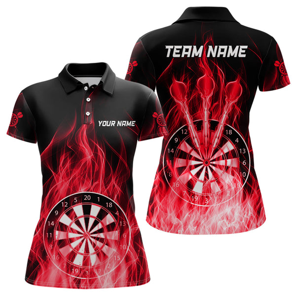 Fire Flame Dartboard 3D Darts Polo & Quarter Zip Custom Dart Shirts For Women Dart Jerseys |Red TDM3298