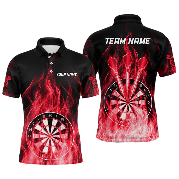 Fire Flame Dartboard 3D Darts Polo & Quarter Zip Custom Dart Shirts For Men Dart Jerseys |Red TDM3298