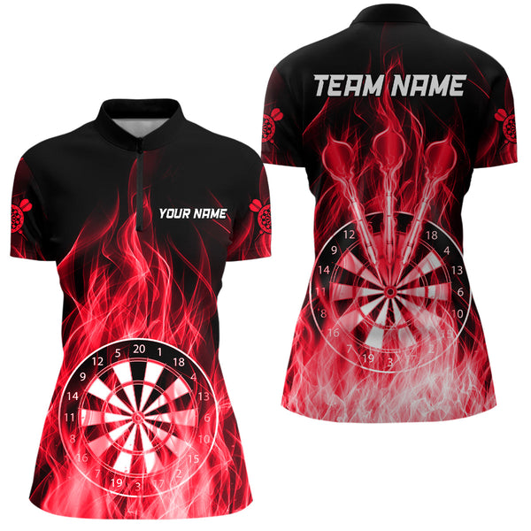 Fire Flame Dartboard 3D Darts Polo & Quarter Zip Custom Dart Shirts For Women Dart Jerseys |Red TDM3298