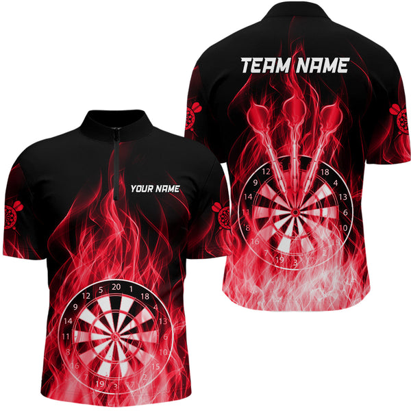 Fire Flame Dartboard 3D Darts Polo & Quarter Zip Custom Dart Shirts For Men Dart Jerseys |Red TDM3298