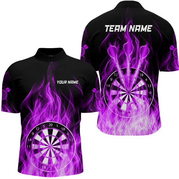 Fire Flame Dartboard 3D Darts Polo & Quarter Zip Custom Dart Shirts For Men Dart Jerseys |Purple TDM3299