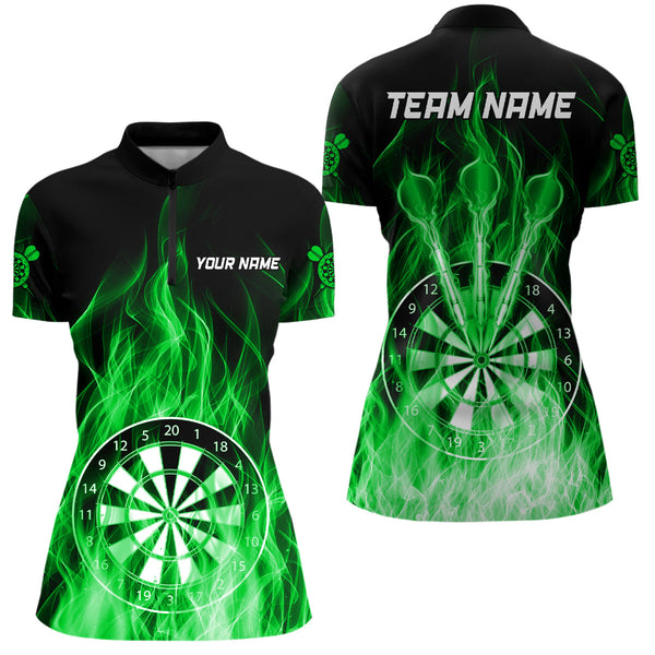 Fire Flame Dartboard 3D Darts Polo & Quarter Zip Custom Dart Shirts For Women Dart Jerseys |Green TDM3300