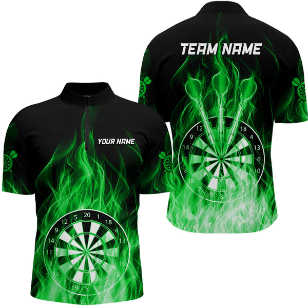 Fire Flame Dartboard 3D Darts Polo & Quarter Zip Custom Dart Shirts For Men Dart Jerseys |Green TDM3300