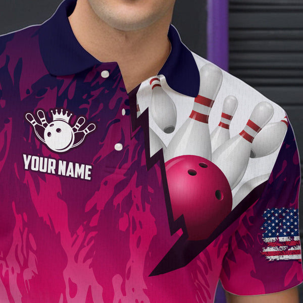 Personalized Pink Bowling Shirts For Men Custom Bowling Polo & Quarter Zip Bowling Team Jerseys TDM3629