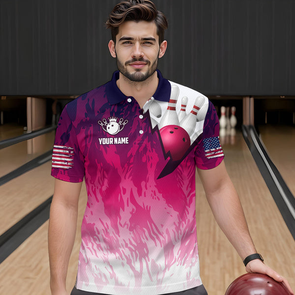 Personalized Pink Bowling Shirts For Men Custom Bowling Polo & Quarter Zip Bowling Team Jerseys TDM3629