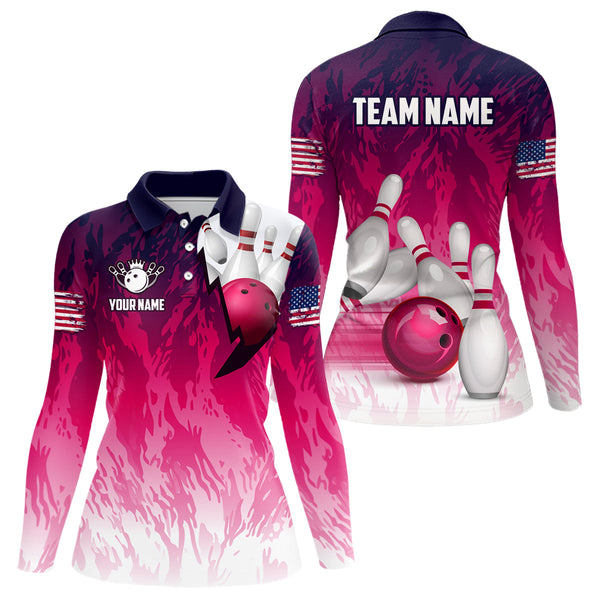 Personalized Pink Bowling Shirts For Women Custom Bowling Polo & Quarter Zip Bowling Team Jerseys TDM3629
