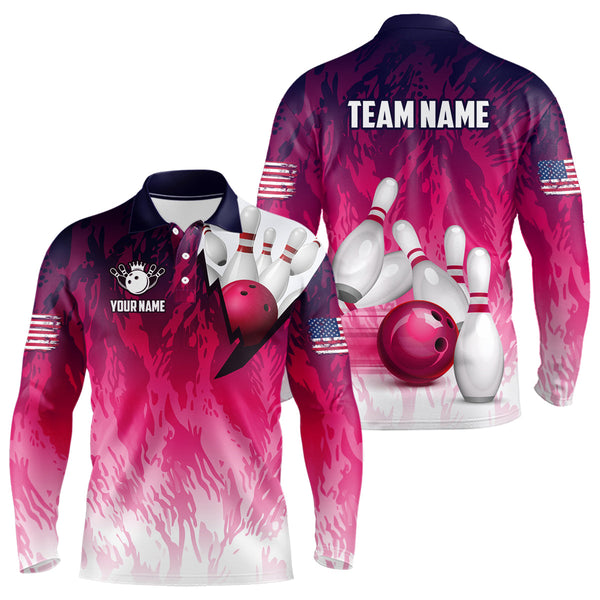 Personalized Pink Bowling Shirts For Men Custom Bowling Polo & Quarter Zip Bowling Team Jerseys TDM3629