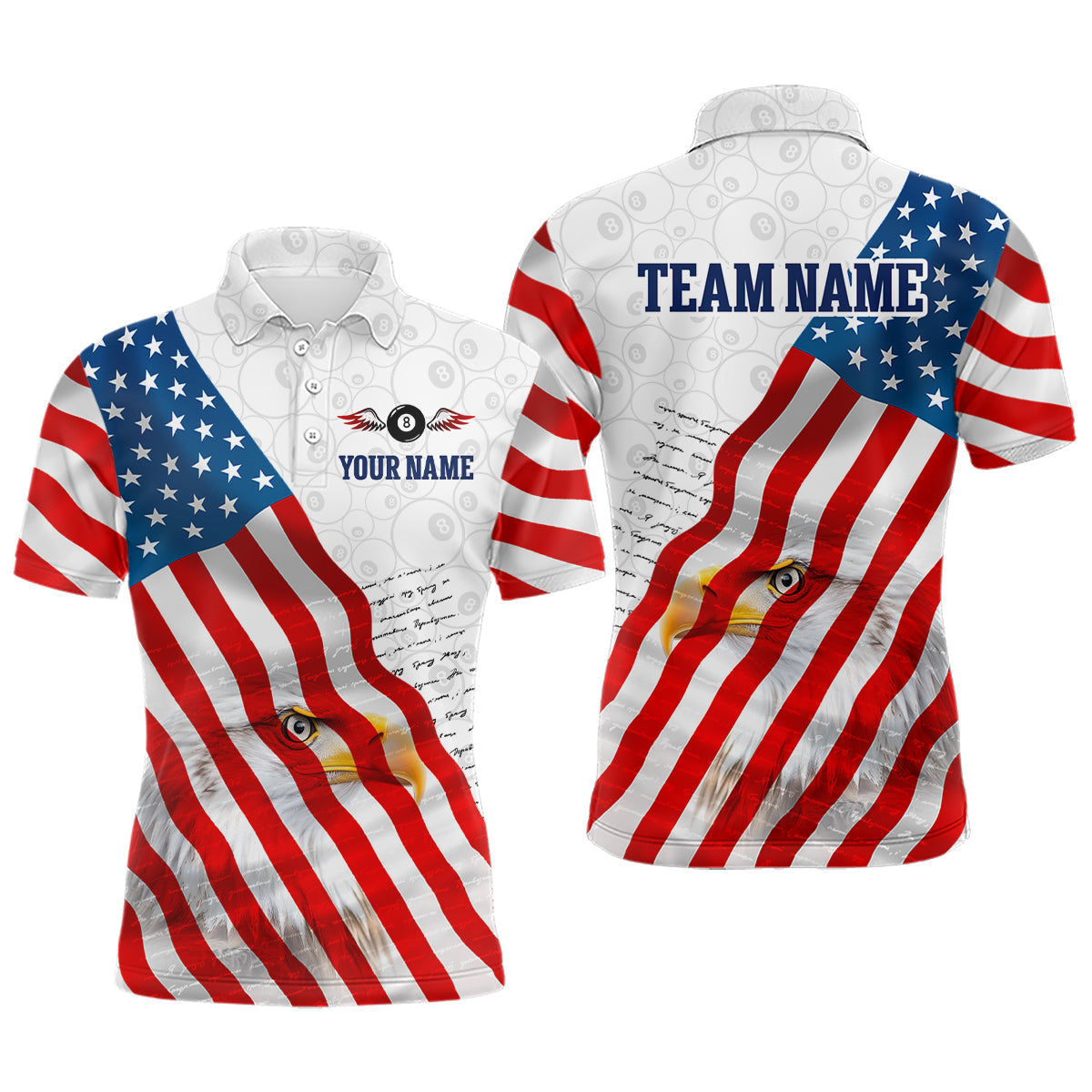 American Flag Eagle 8 Ball Billiard Shirts For Men Custom Pride Patriotic Team Billiard Jerseys TDM3305