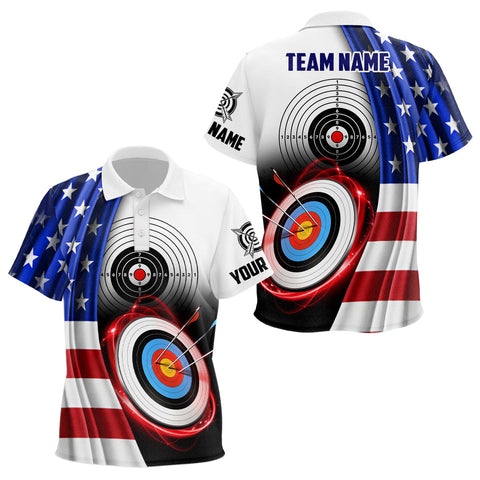 American Flag Archery 3d Target Personalized Kid Polo Shirts, Patriotic US Archery Jerseys For Team TDM0992