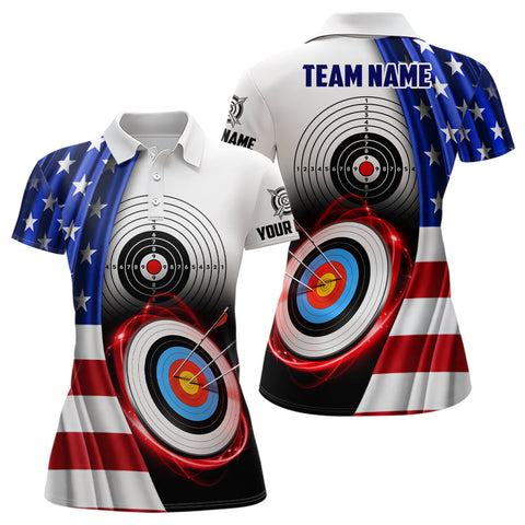 American Flag Archery 3d Target Personalized Women Polo Shirts, Patriotic US Archery Jerseys For Team TDM0992