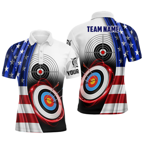 American Flag Archery 3d Target Personalized Men Polo Shirts, Patriotic US Archery Jerseys For Team TDM0992