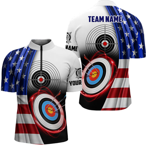 American Flag Archery Target Custom Men Quarter-Zip Shirts, Patriotic US Archery Jerseys TDM0992