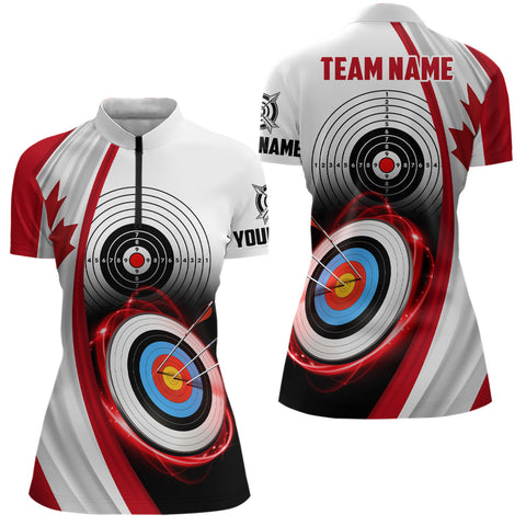 Canadian Flag Archery Target Custom Women Quarter-Zip Shirt, Patriotic Canada Archery Jersey TDM0993