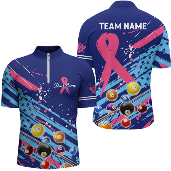 Breast Cancer American Flag Custom Billiard Shirts For Men, Billiard Balls Jerseys, Gift For Pooler TDM2355