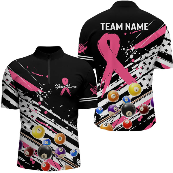 Breast Cancer American Flag Custom Billiard Shirts For Men, Billiard Balls Jerseys, Gift For Pooler TDM2356