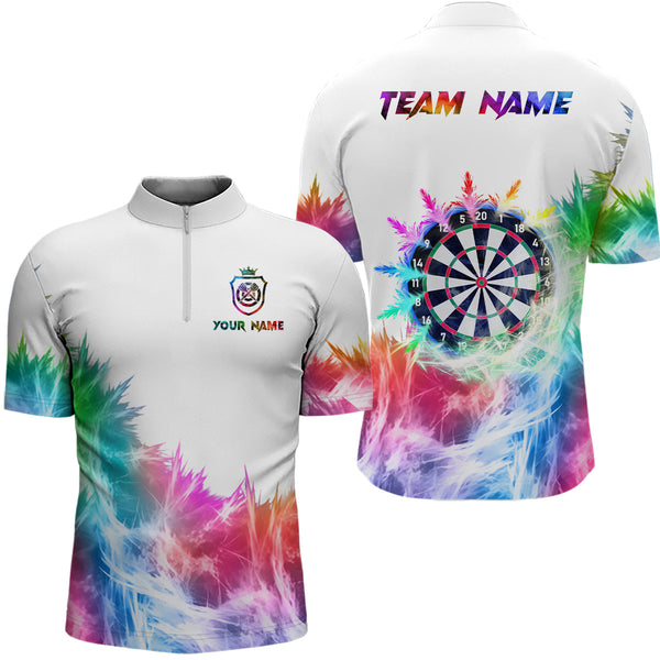 Icy Colorful Light Mens Darts Polo & Quarter Zip Custom Dart Shirts For Team Darts Jerseys |White TDM3325