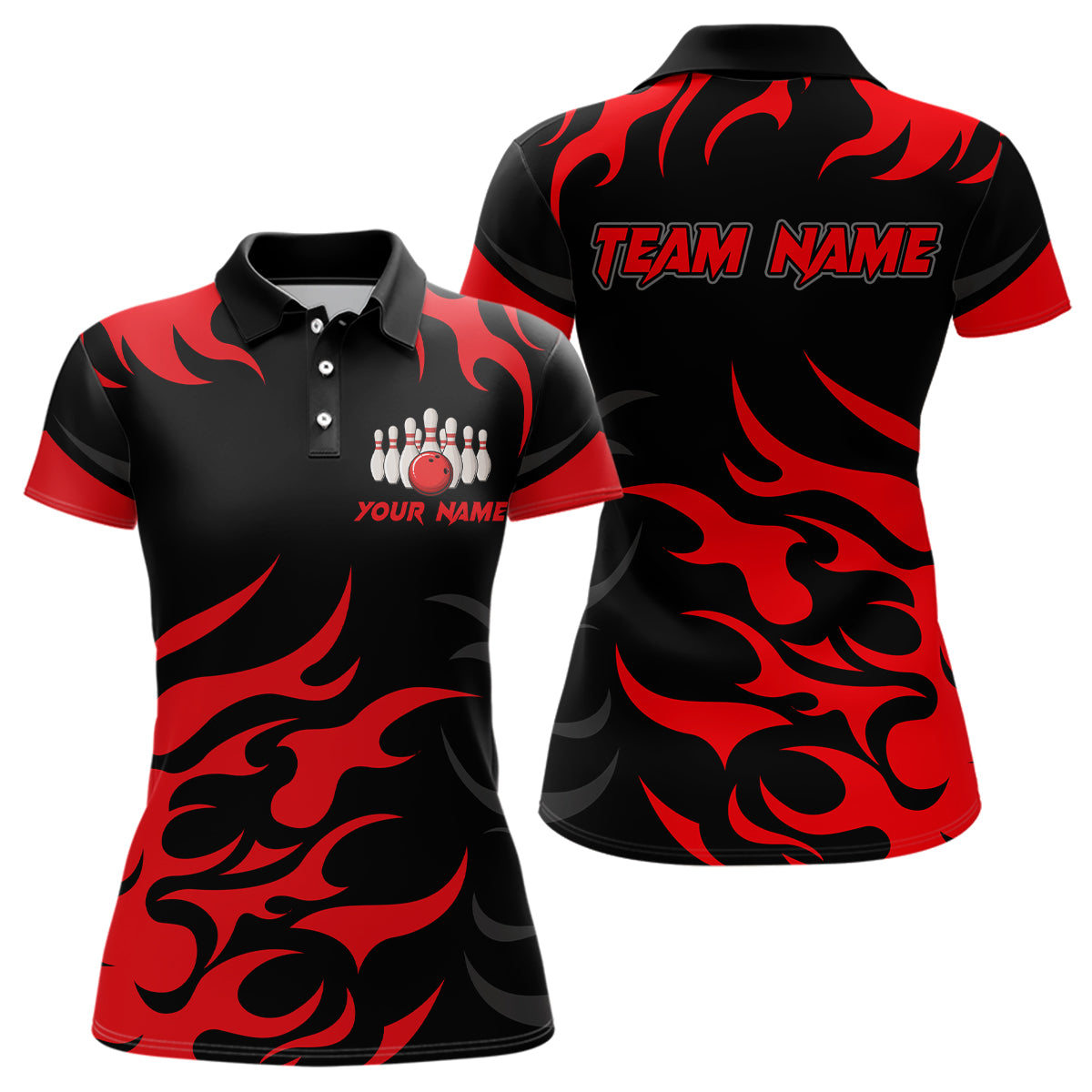 Black and Red Flame Bowling shirts for Women Custom team bowling jerseys, ladies bowling apparel NQS9273