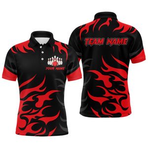 Black and Red Flame Bowling shirts for Men Custom team bowling jerseys, mens bowling apparel NQS9273