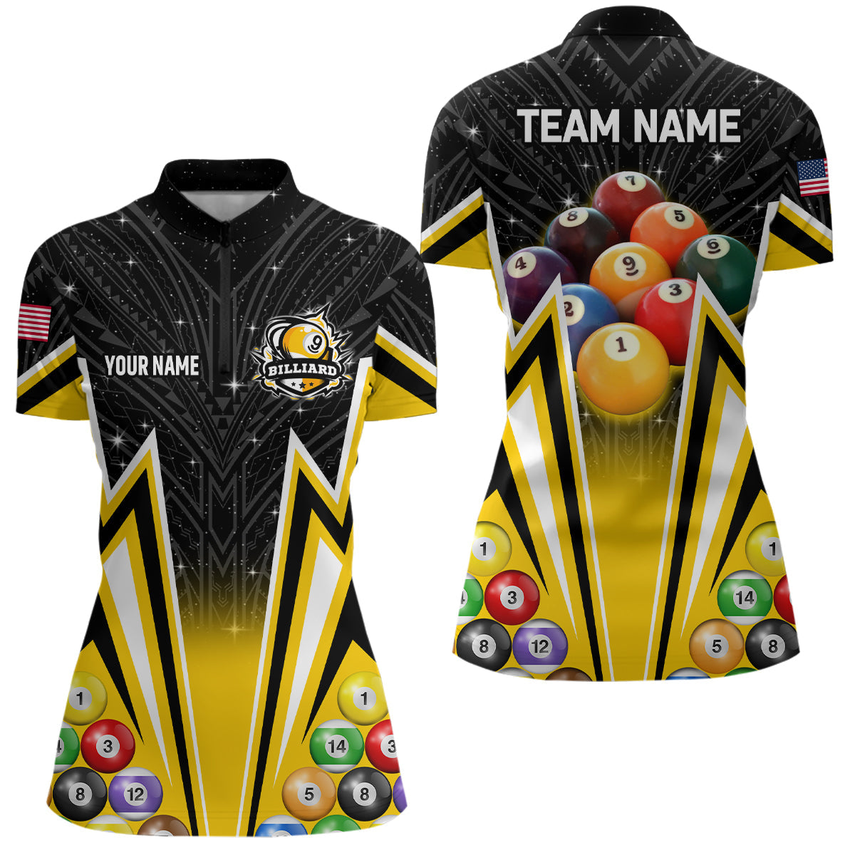 Custom 9 Ball Billiard Jersey Women Quarter-Zip Shirt 9 Ball Pool Team League Billiard Shirt TDM1149
