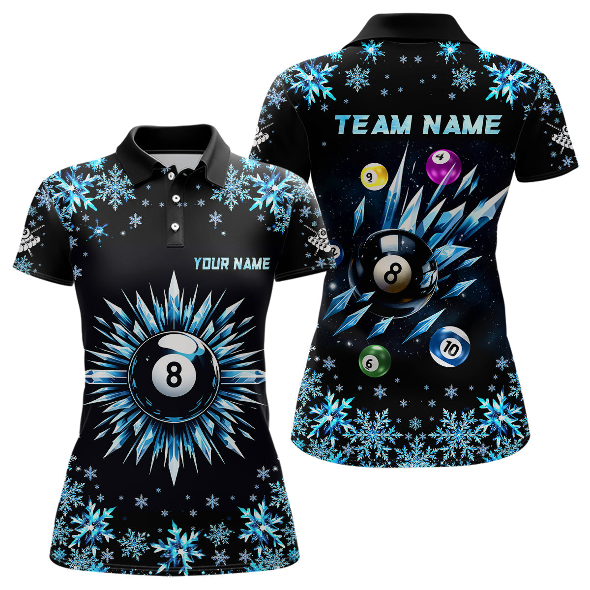 Personalized Blue Frozen 8 Ball Pool Billiard Shirts For Women Custom Billiard Balls Team Jerseys TDM1927