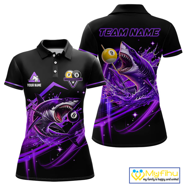 Purple 8 Ball & 9 Ball Pool Billiard Shark Polo & Quarter Zip For Women Custom Team Billiard Jerseys TDM4088