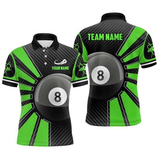 Billiard 8 Ball Green Version Personalized Name 3D Polo Shirts For Men Custom Team Billiard Shirt TDM0260