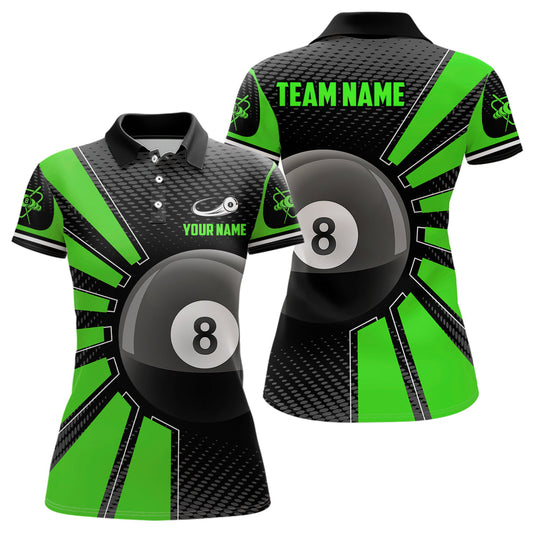 Billiard 8 Ball Green Version Personalized Name 3D Polo Shirts For Women Custom Team Billiard Shirt TDM0260