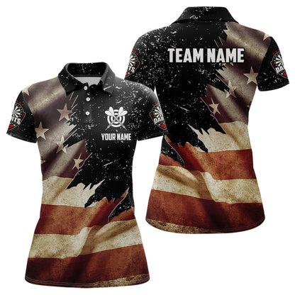 Personalized Retro American Flag Dart Polo Shirts For Women Custom Patriotic Dart Jerseys Uniform TDM1173