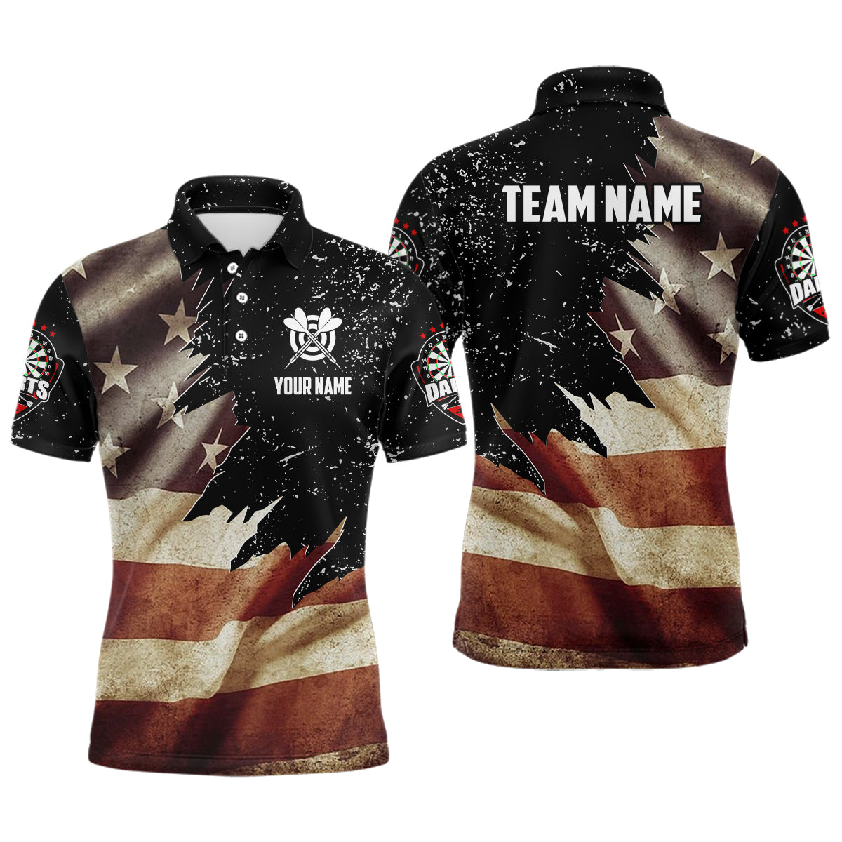 Personalized Retro American Flag Dart Polo Shirts For Men Custom Patriotic Dart Jerseys Uniform TDM1173