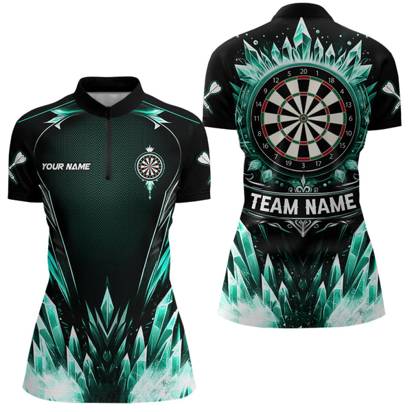 Personalized Turquoise Icy Dartboard Custom Darts Polo & Quarter Zip For Women, Team Dart Jerseys TDM3670