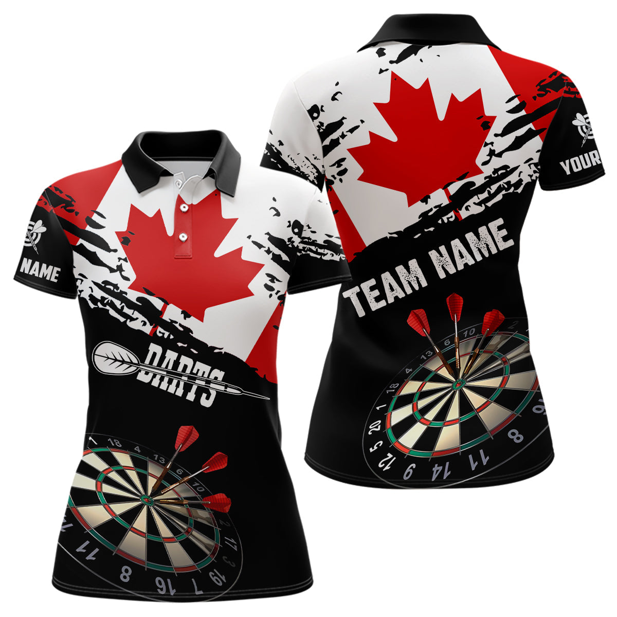 Personalized Grunge Canada Flag Dart Polo Shirts For Women Custom Patriotic Canadian Dart Jerseys TDM1187