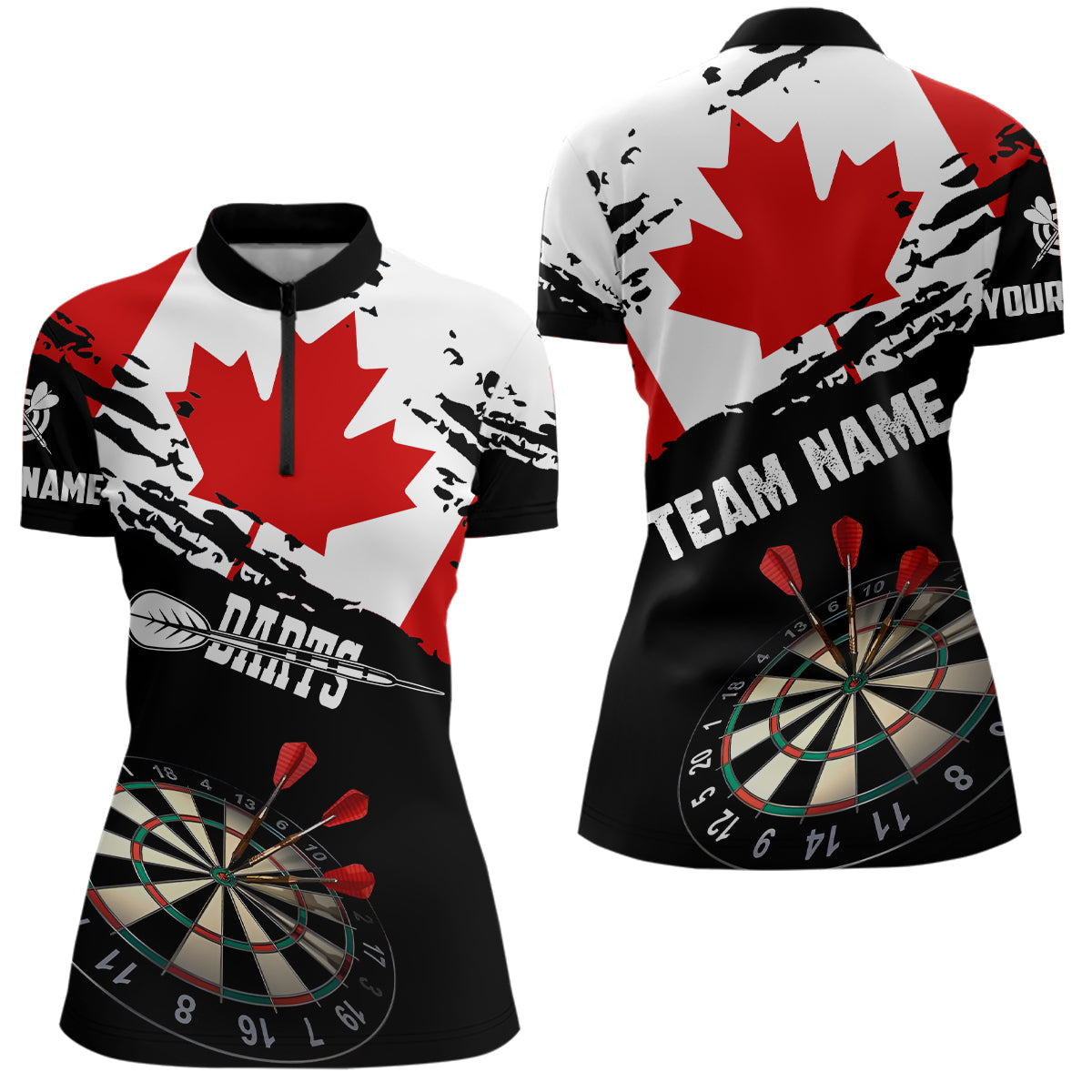 Personalized Grunge Canada Flag Dart Women Quarter-Zip Shirt, Patriotic Canadian Dart Jerseys TDM1187